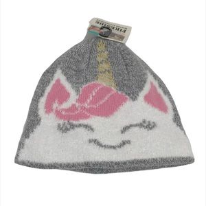 Fireside Unicorn Knit Beanie, Pink, Gray, White, Gold